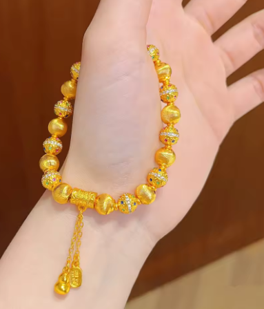 女士24K金AU999珍贵手链 - 精致猫眼石流苏，可爱彩色钻石和行星图案，朋友礼物之选